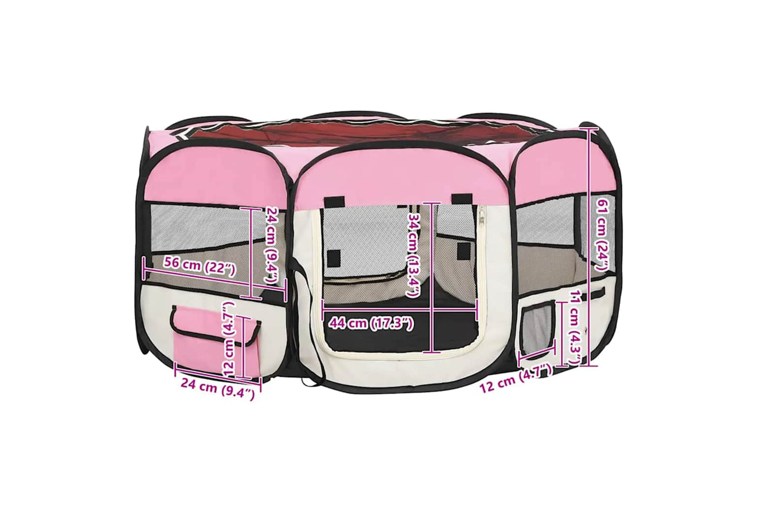 Vidaxl Foldable Dog Playpen With Carrying Bag Pink 145x145x61 Cm-9