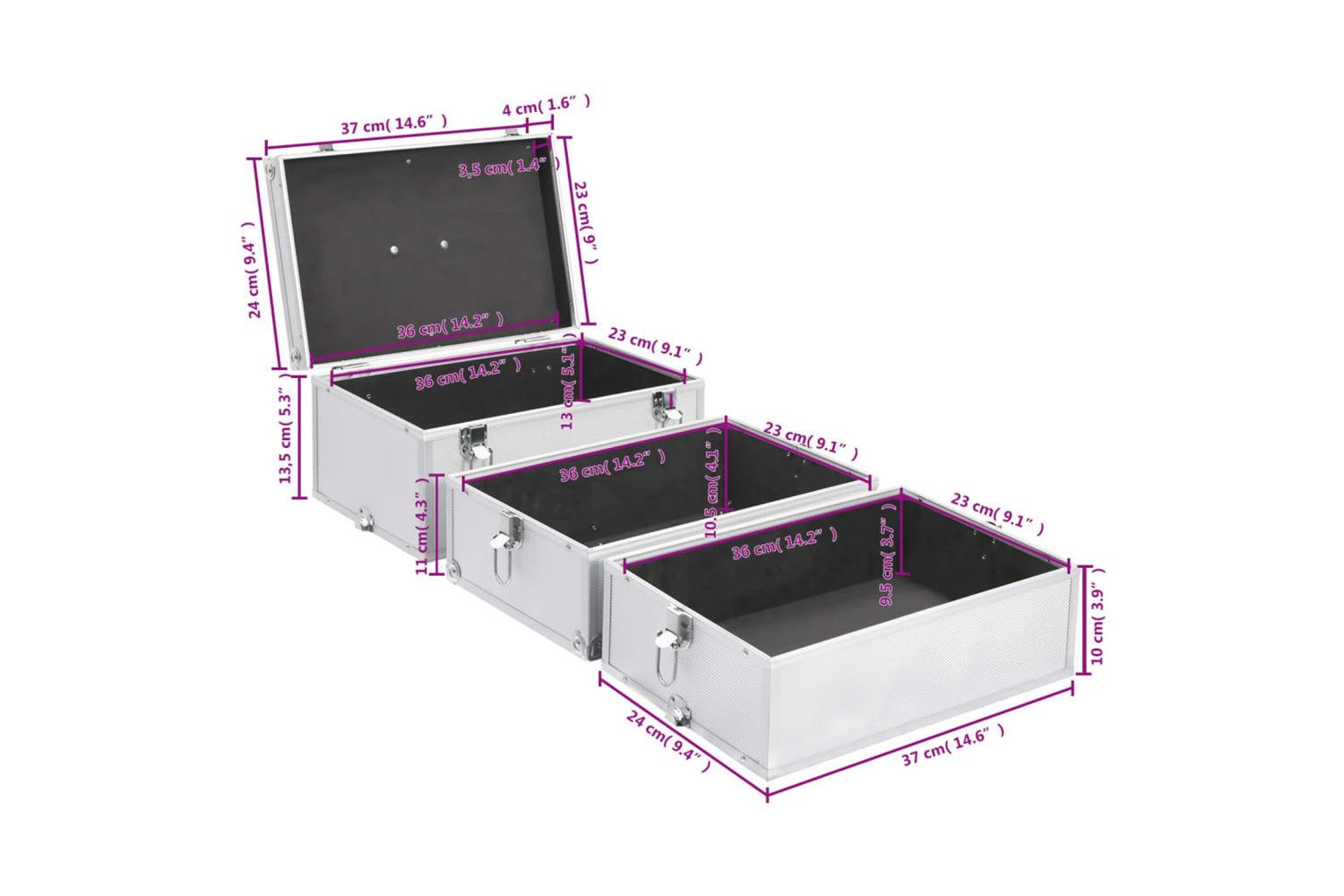 vidaXL 91839 Make-up Case 37x24x40cm Silver Aluminium-10