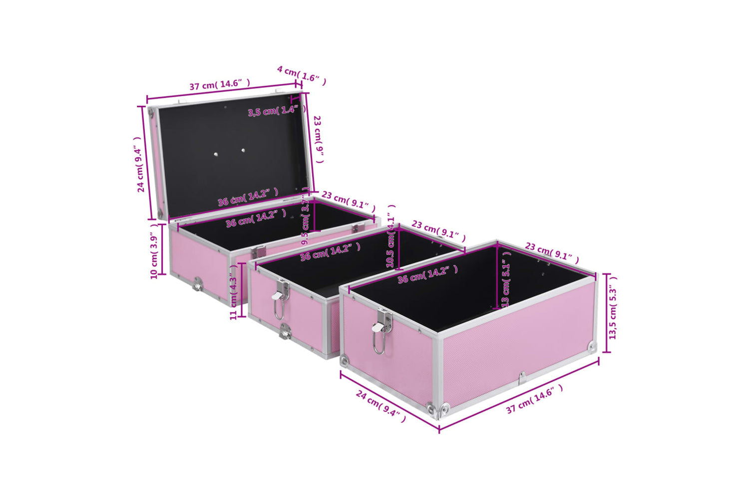 vidaXL 91841 Make-up Case 37x24x40cm Pink Aluminium-10
