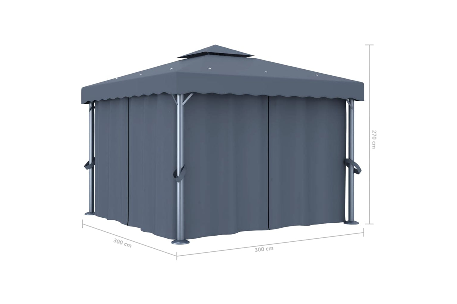 Vidaxl 3070347 Gazebo With Curtain&led String Lights 3x3 M Anthracite-9