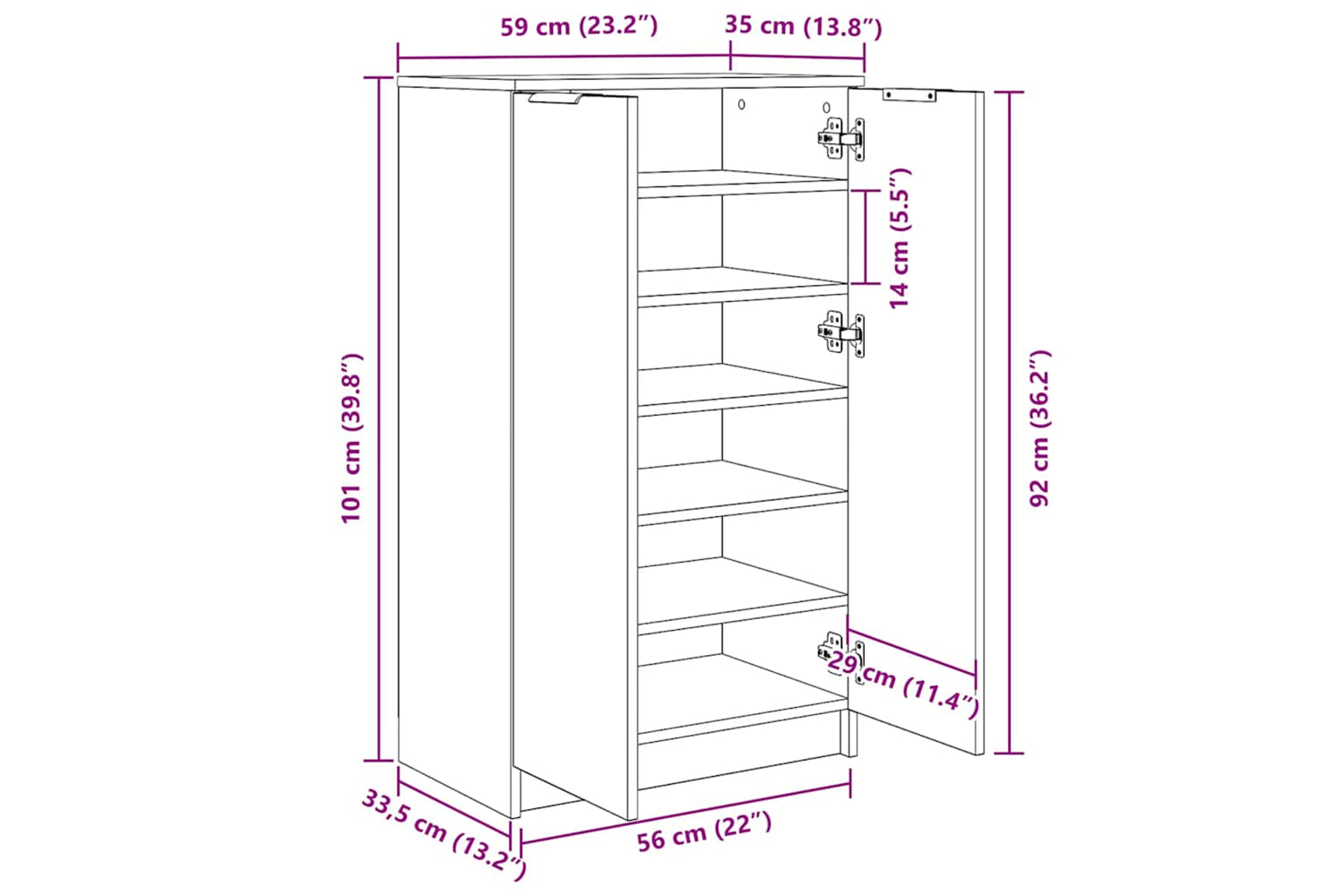 Vidaxl 817109 Shoe Cabinet Grey Sonoma 59x35x100 Cm Engineered Wood-9