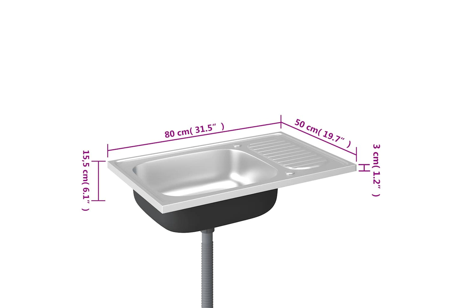 Vidaxl 147232 Kitchen Sink With Drainer Set Silver 800x500x155 Mm Stainless Steel-9