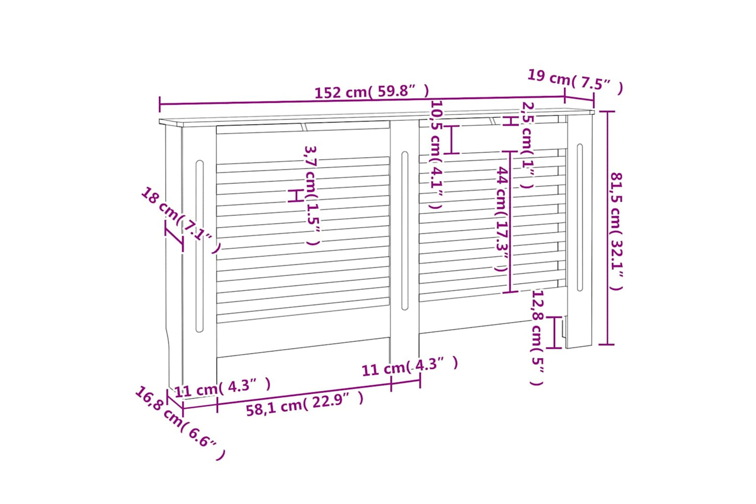 vidaXL 3051375 Radiator Covers 2 Pcs White 152x19x81.5cm Mdf-9