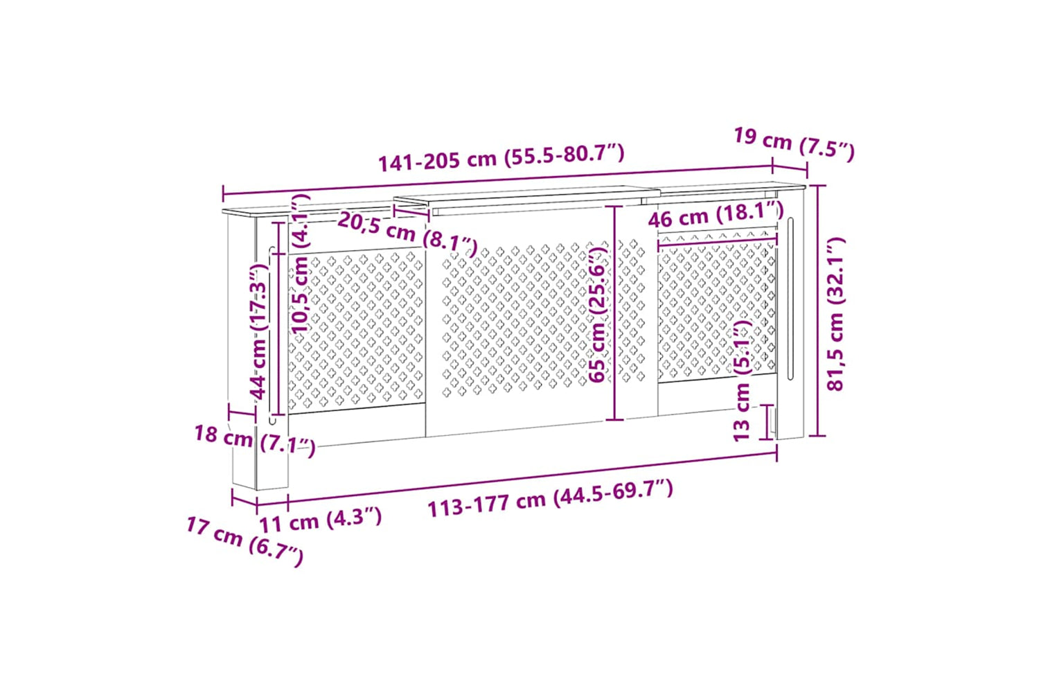 vidaXL Mdf Radiator Cover Black 205cm-9