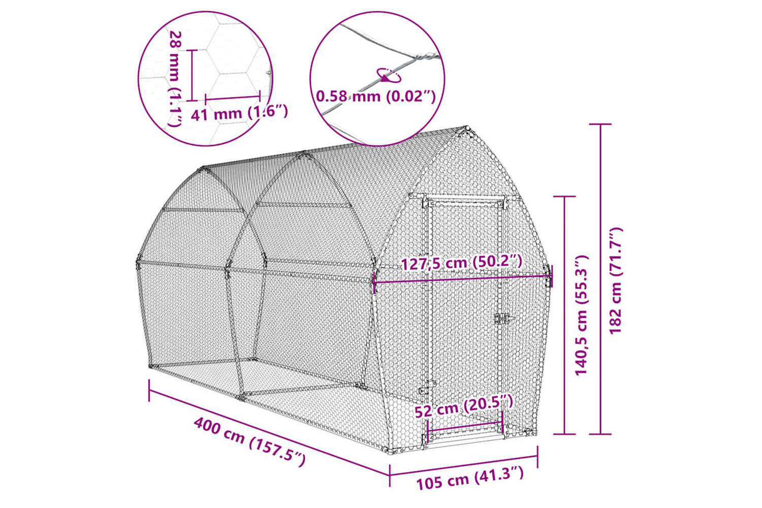 Vidaxl Chicken Cage Silver 400x105x182 Cm Galvanised Steel-9