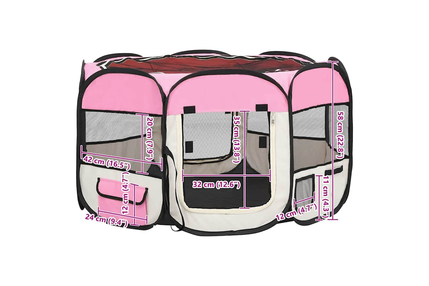 Vidaxl Foldable Dog Playpen With Carrying Bag Pink 110x110x58 Cm-9