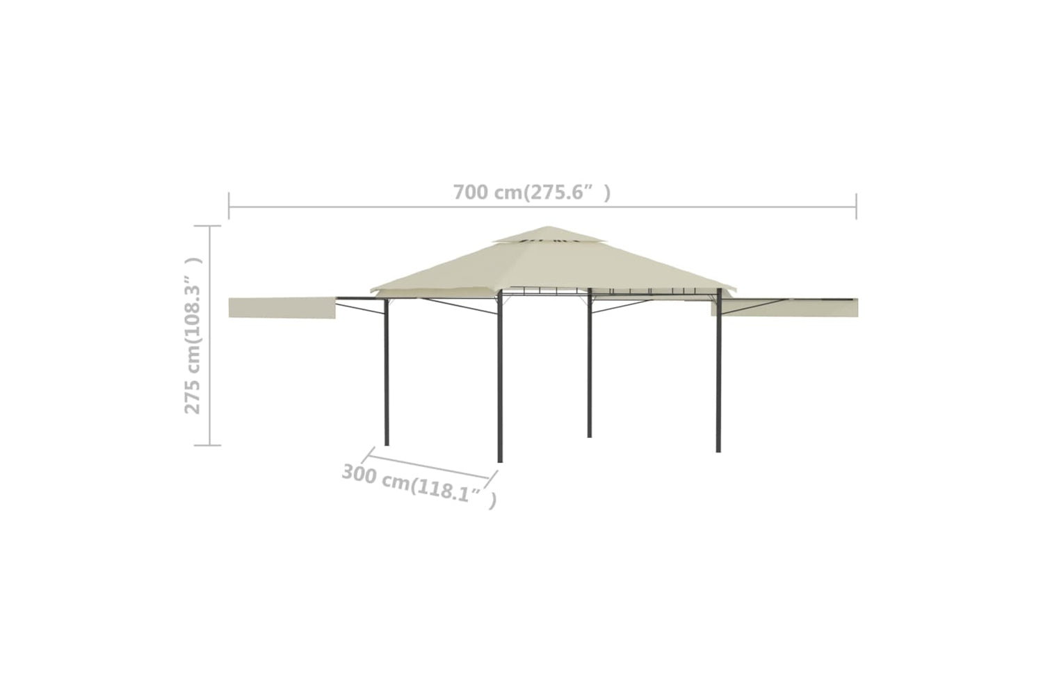 Vidaxl 48003 Gazebo With Double Extended Roofs 3x3x2.75 M Cream 180 G/mâ²-10