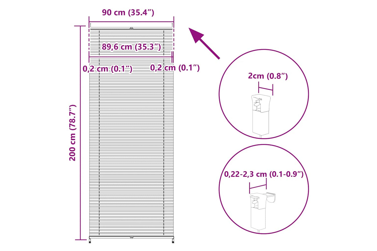 Vidaxl Plisse Blind 90x200cm White Pleated Blind-9