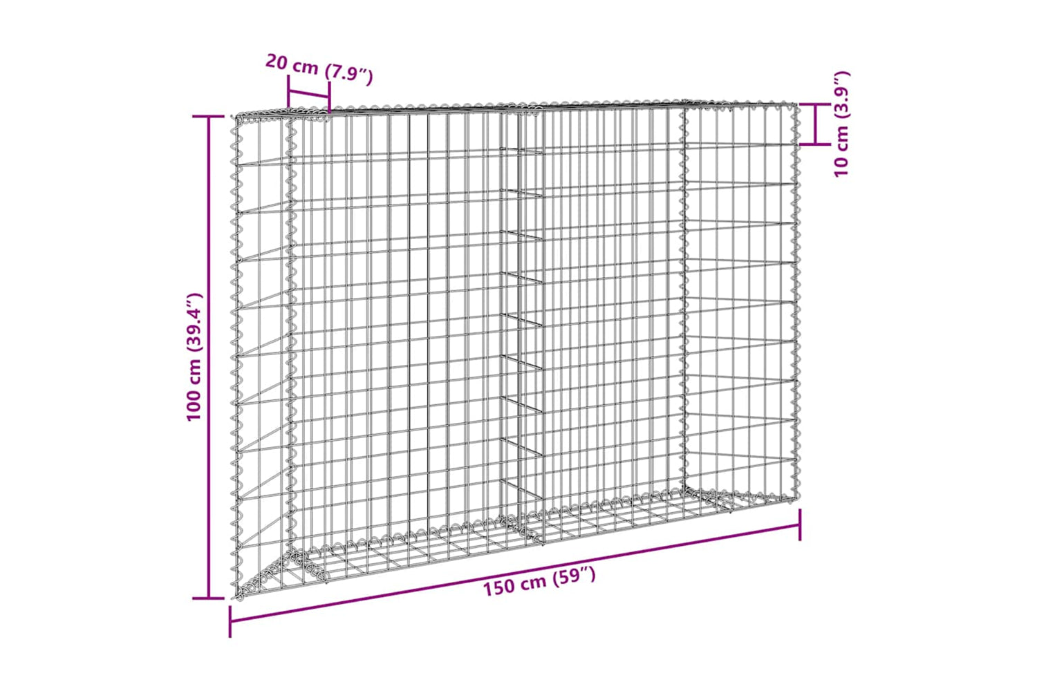 vidaXL 145654 Trapezium Gabion Raised Bed Galvanised Steel 150x20x100cm-9