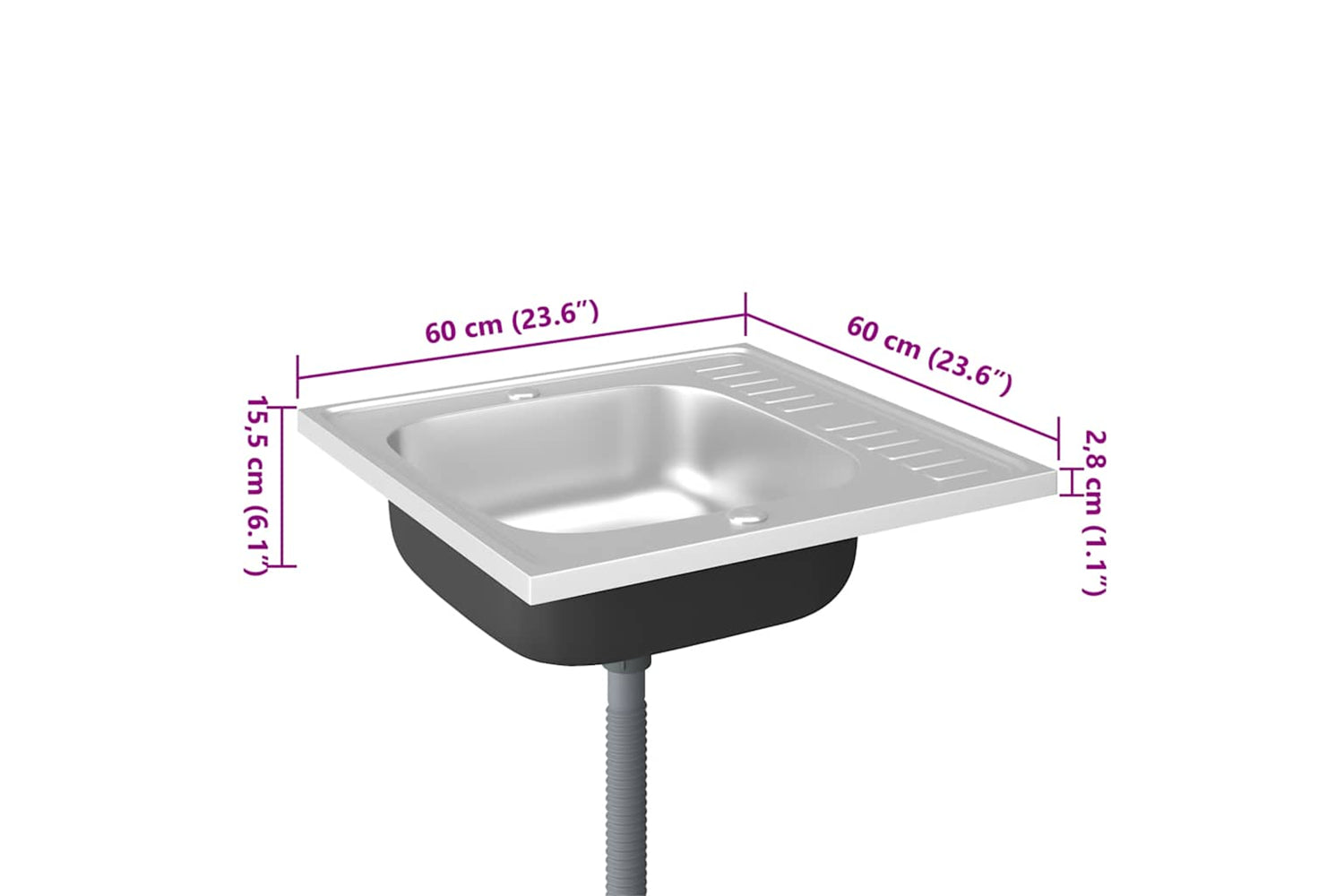 Vidaxl 147231 Kitchen Sink With Drainer Set Silver 600x600x155 Mm Stainless Steel-9