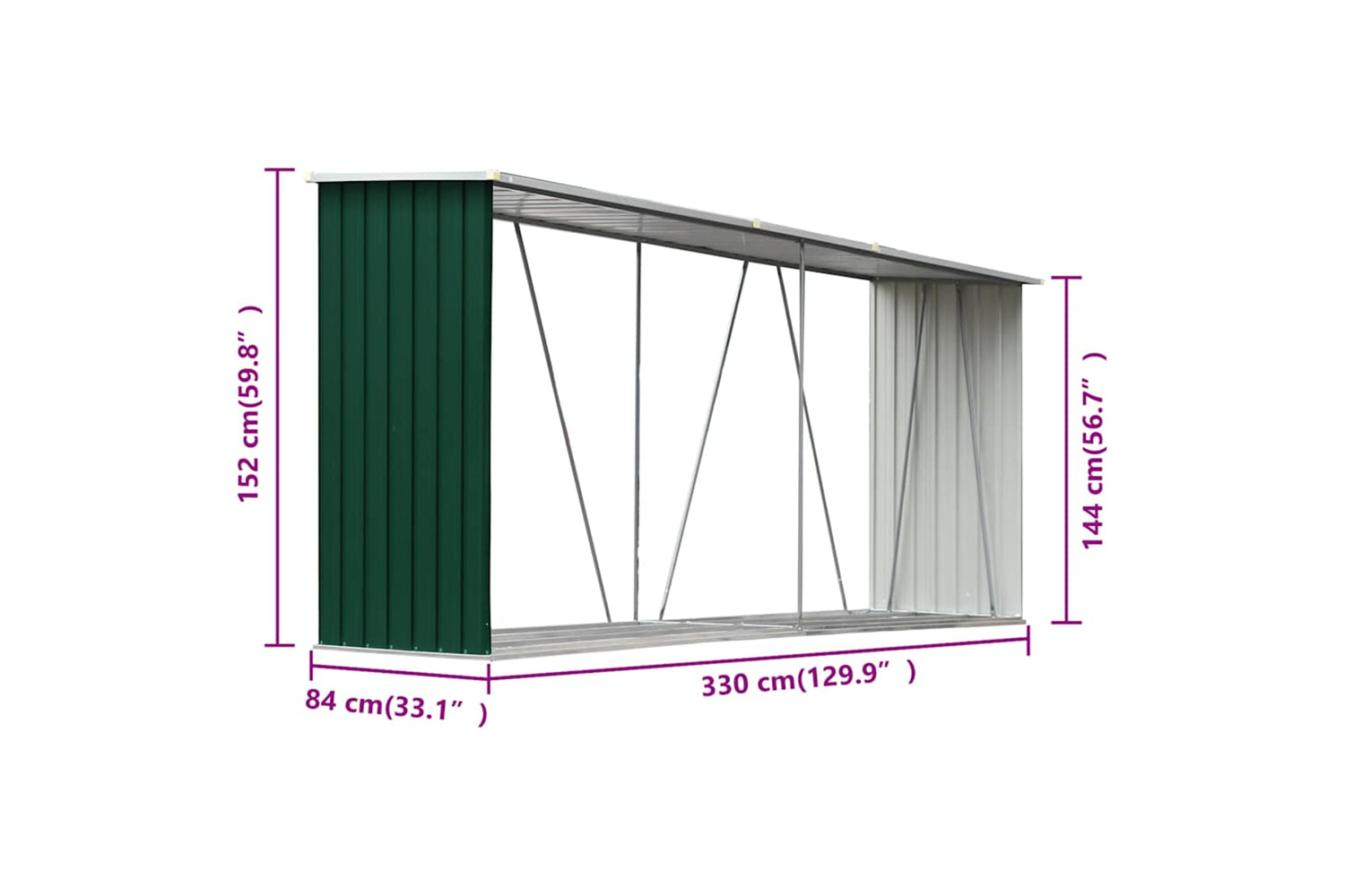 vidaXL 47083 Garden Log Storage Shed Galvanised Steel 330x84x152cm Green-9