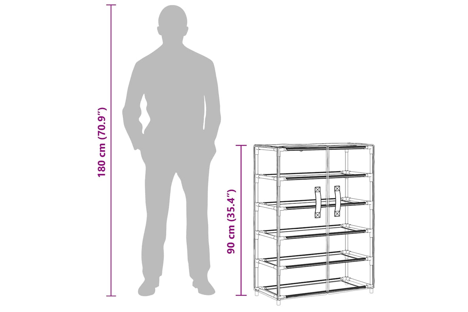 vidaXL 337262 Shoe Cabinet Grey 60x28x90cm Fabric-9