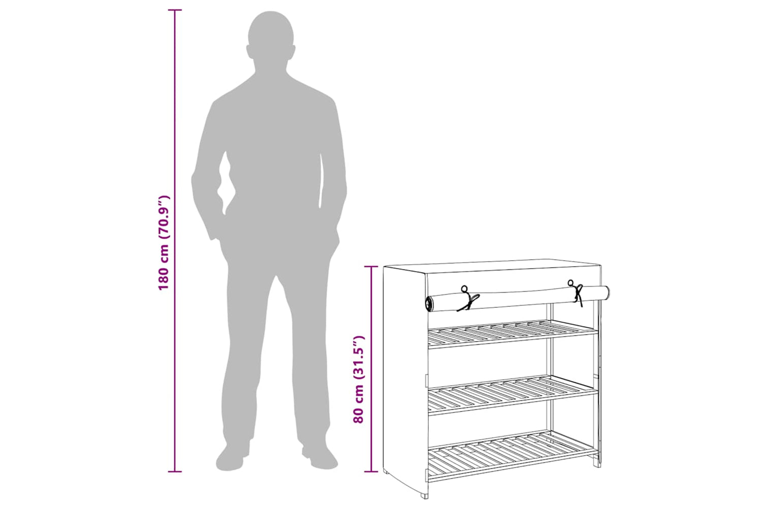 vidaXL Shoe Cabinet With Cover Grey 79x40x80cm Fabric-9