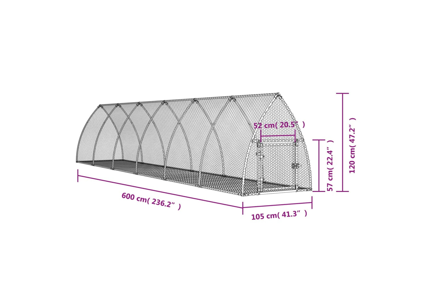 vidaXL 3281529 Rabbit Cage Silver 600x105x120cm Galvanised Steel-9