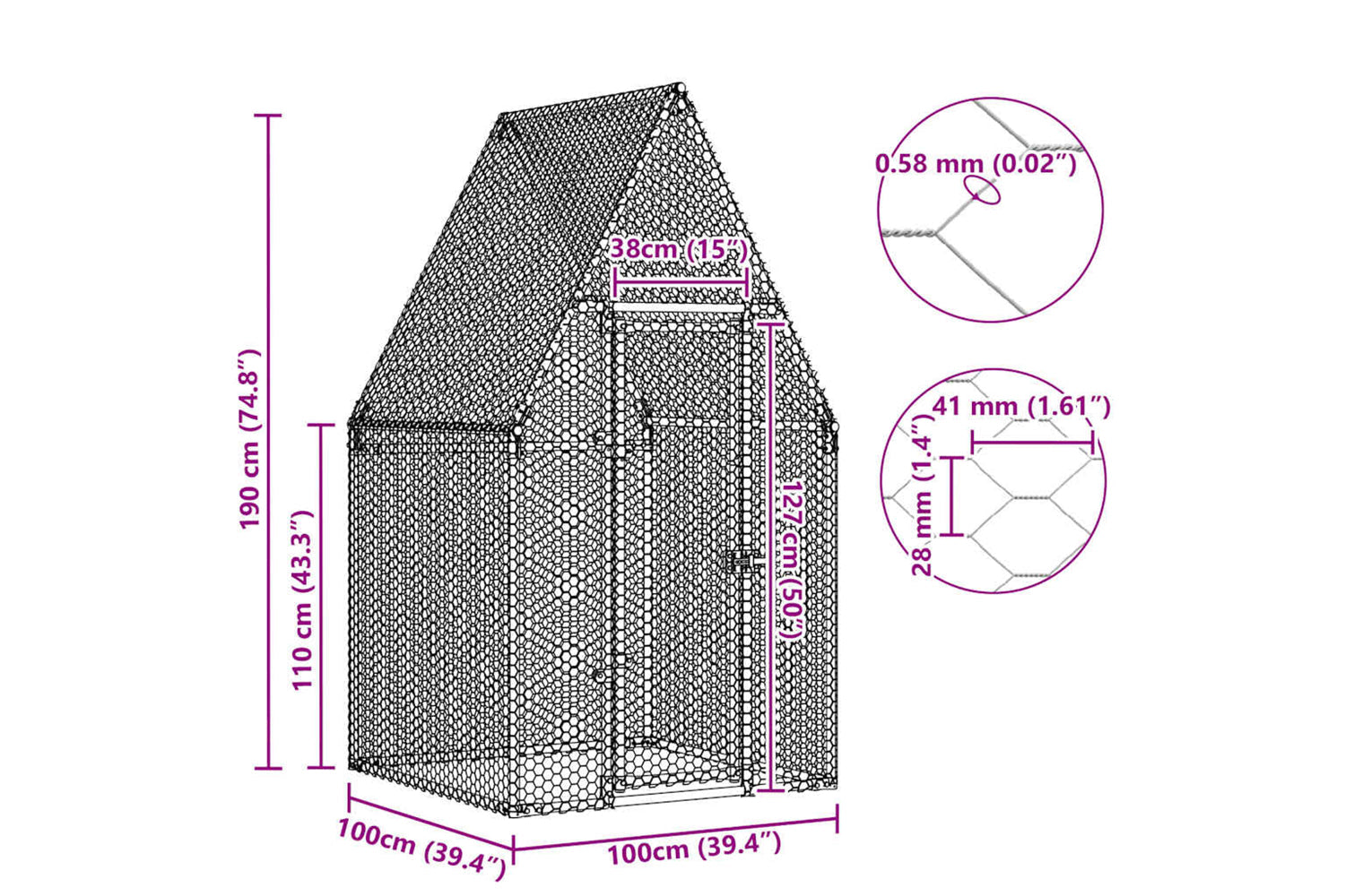 Vidaxl Chicken Cage Silver 100x100x190 Cm Galvanised Steel-9