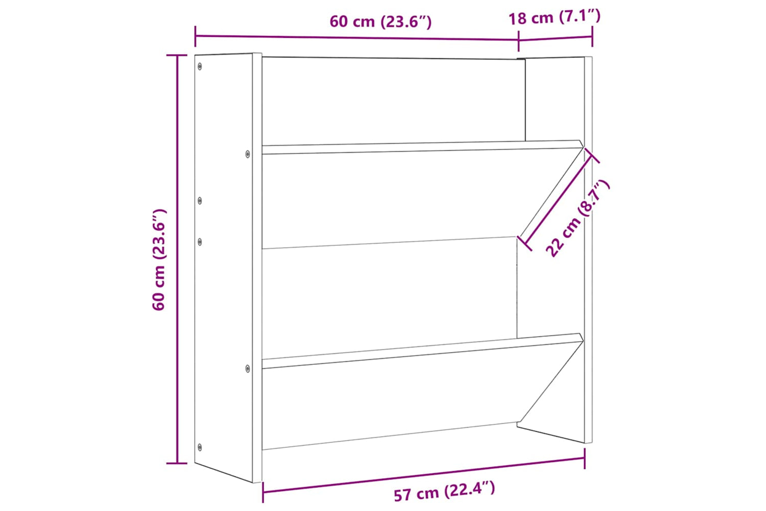 vidaXL 806738 Wall Shoe Cabinet High Gloss Grey 60x18x60cm Engineered Wood-9
