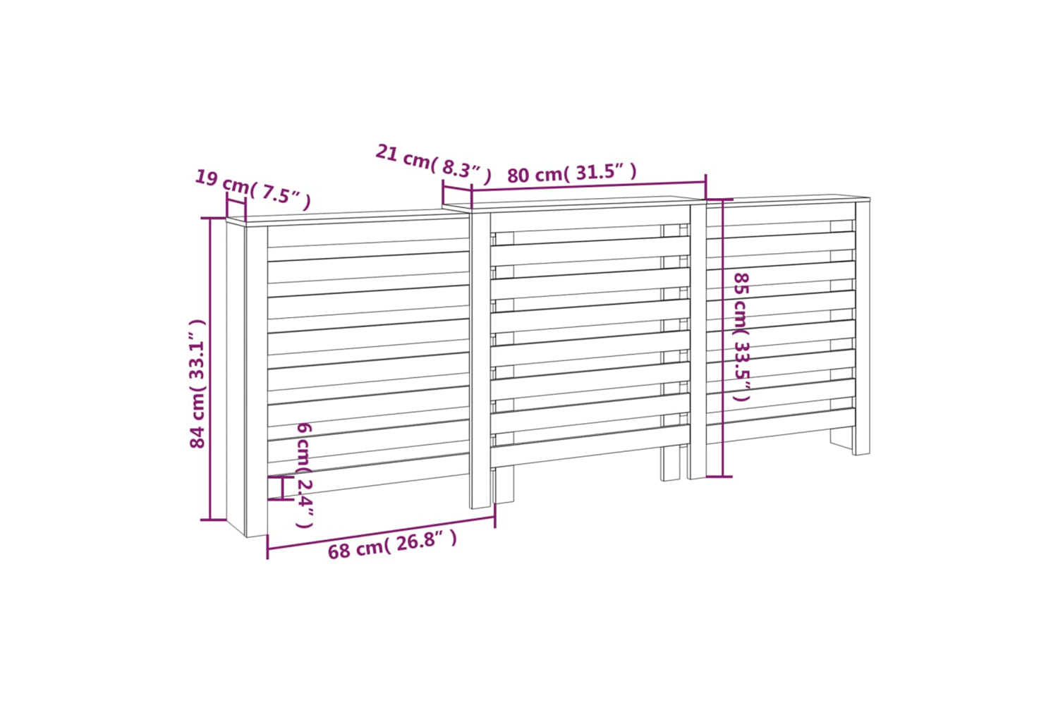 vidaXL 822612 Radiator Cover White 210x21x85cm Solid Wood Pine-9
