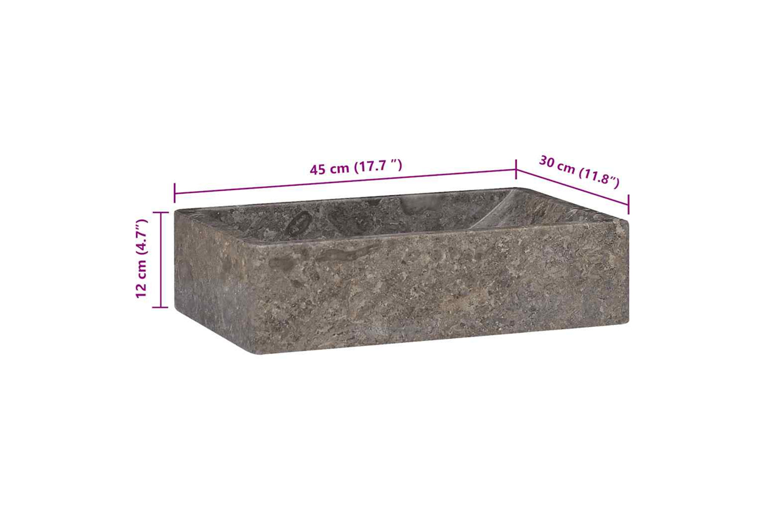 vidaXL 149156 Sink Marble 45x30x12cm High Gloss Grey-9