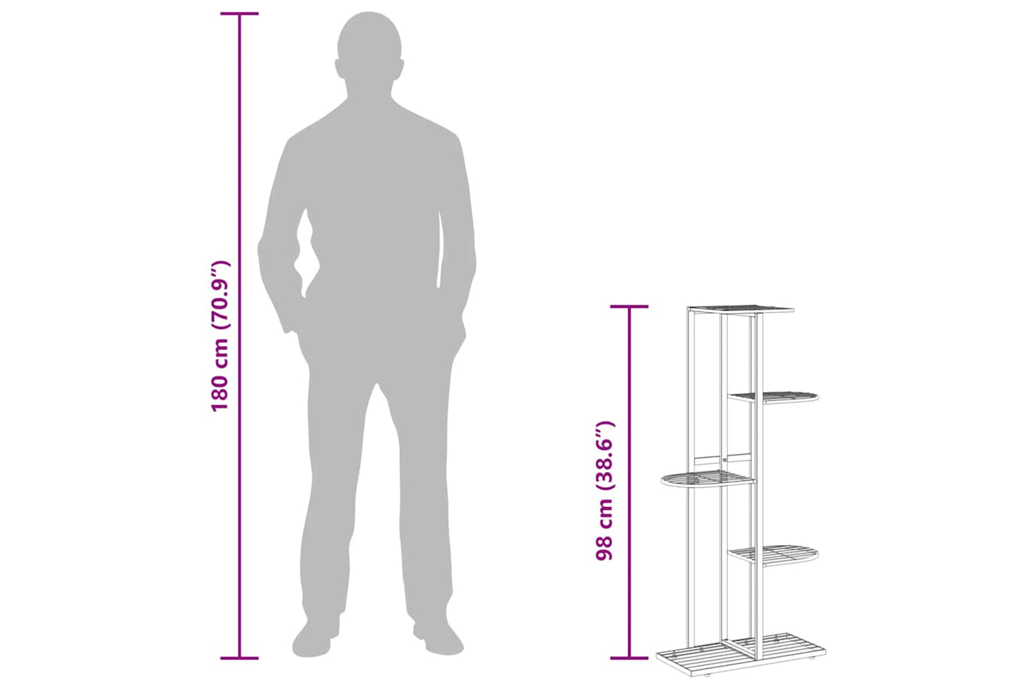 vidaXL 336111 5-floor Flower Stand 43x22x98cm White Metal-9