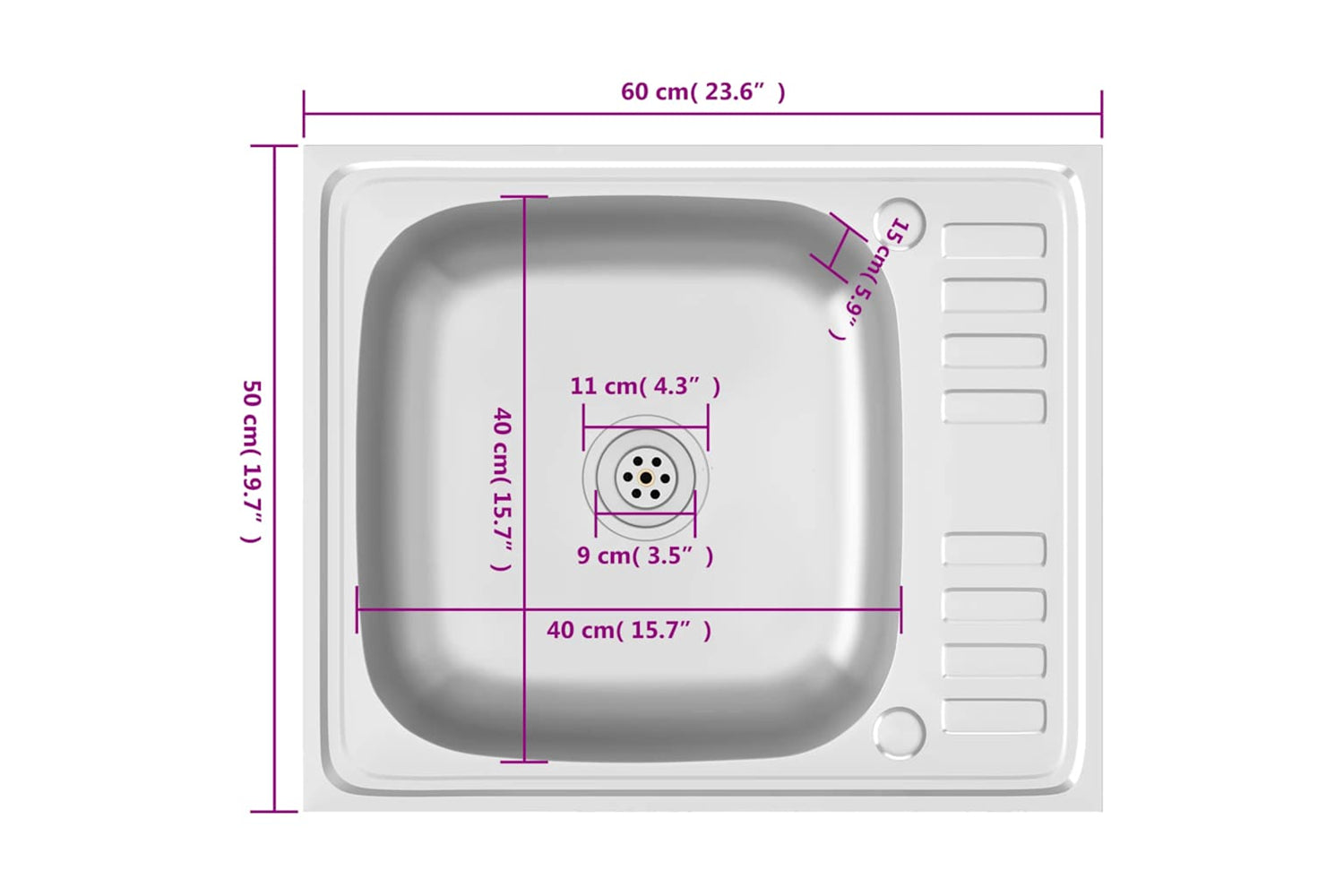 Vidaxl 147230 Kitchen Sink With Drainer Set Silver 500x600x155 Mm Stainless Steel-9