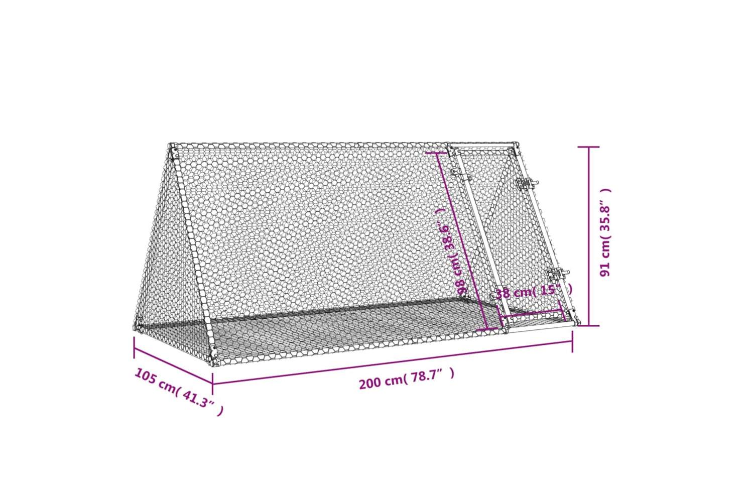 vidaXL 3281530 Rabbit Cage Silver 200x105x91cm Galvanised Steel-9