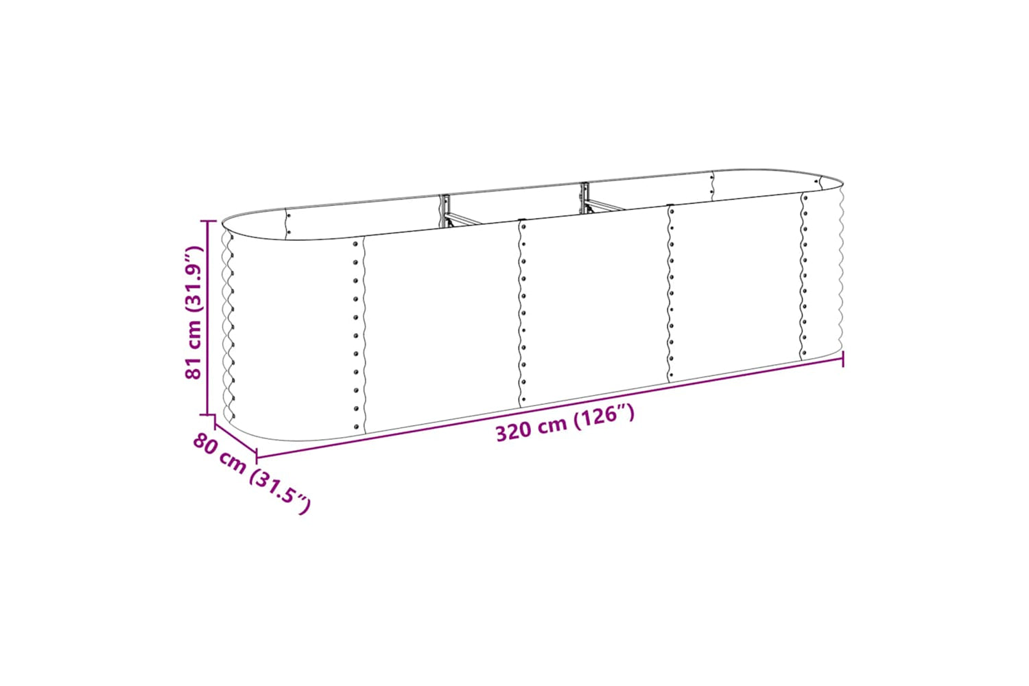 vidaXL Garden Raised Bed 320x80x81cm Galvanised Steel Grey-9