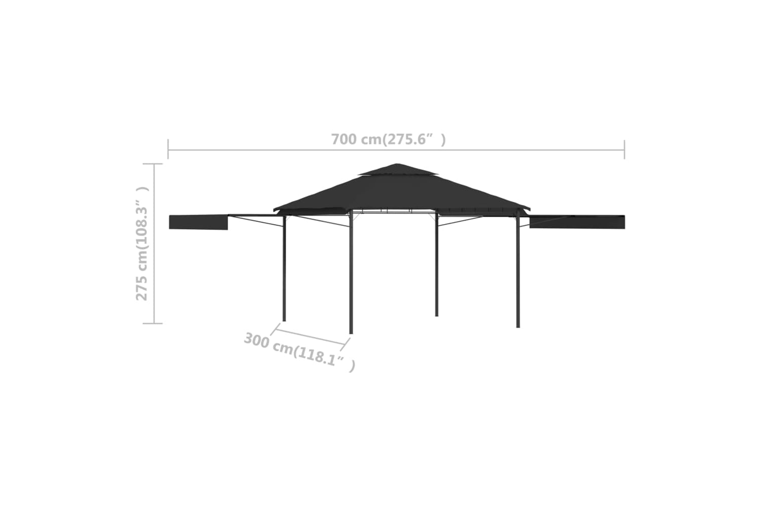 Vidaxl 48004 Gazebo With Double Extending Roofs 3x3x2.75 M Anthracite 180g/mâ²-10