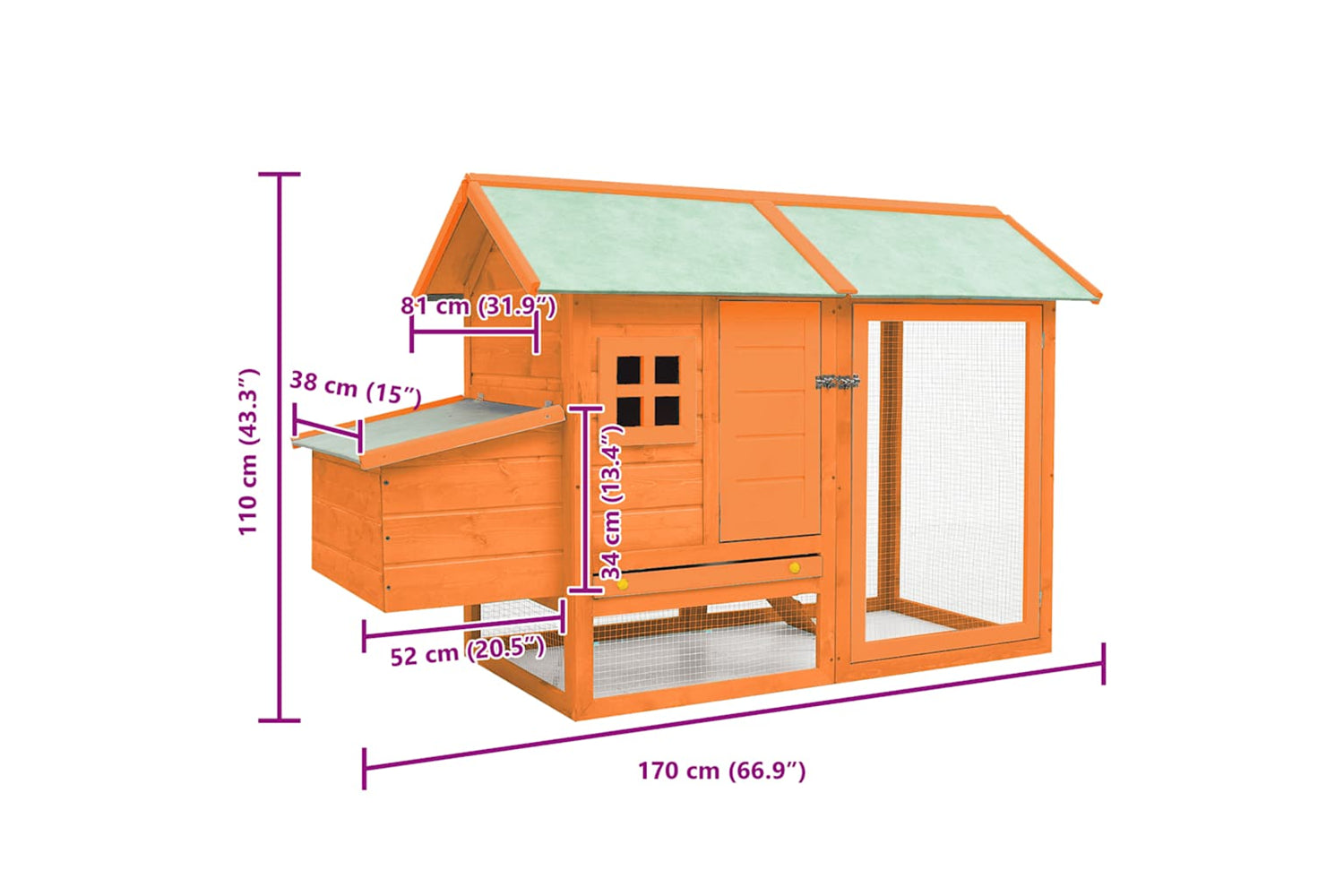 vidaXL 170644 Chicken Cage Solid Pine & Fir Wood 170x81x110cm-10