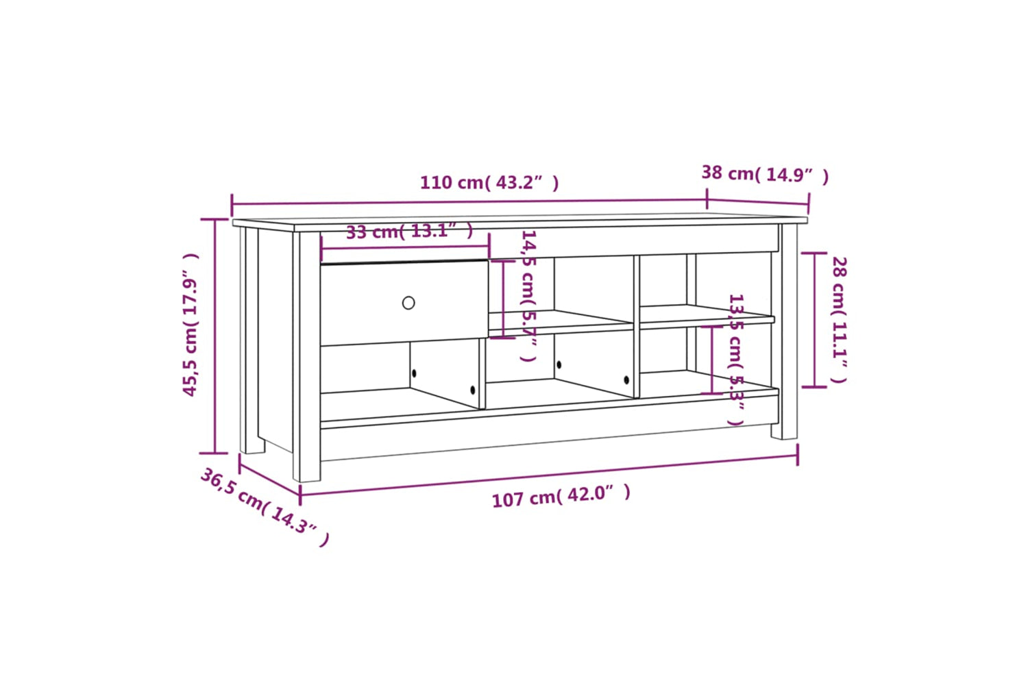 vidaXL 814596 Shoe Cabinet Grey 110x38x45.5cm Solid Wood Pine-9