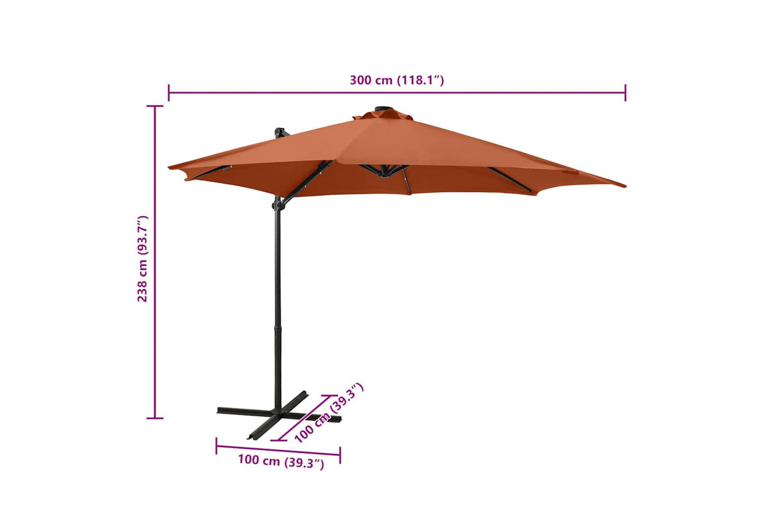 Vidaxl 312335 Cantilever Umbrella With Pole And Led Lights Terracotta 300 Cm-10
