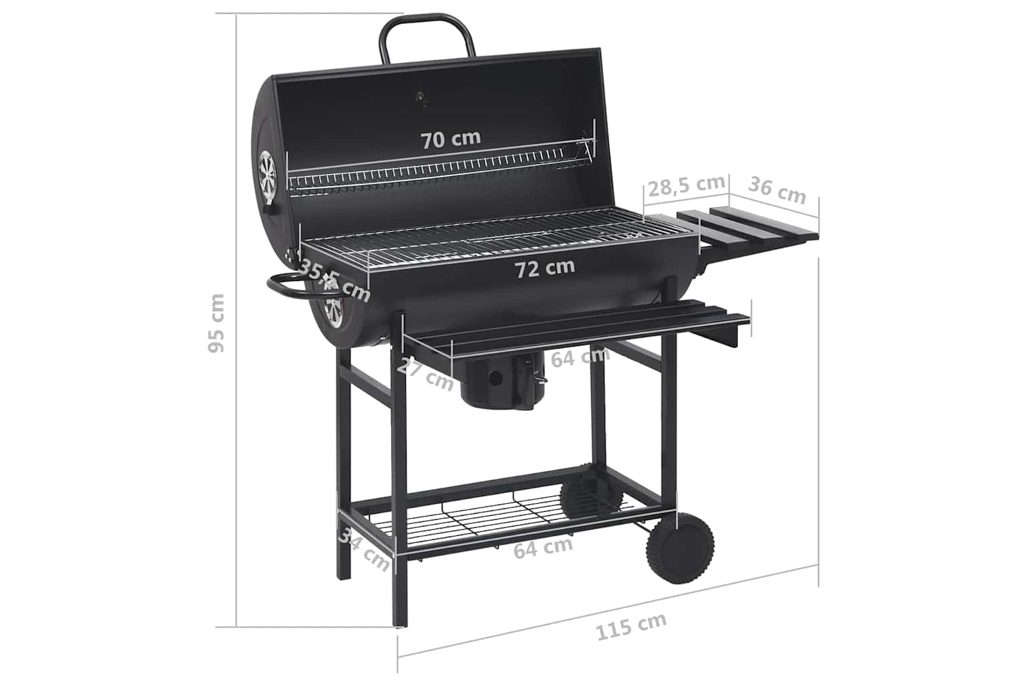 Vidaxl Barrel Grill With Wheels And Shelves Black Steel 115x85x95 Cm-10