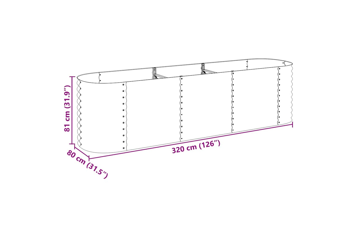 vidaXL Garden Raised Bed 320x80x81cm Galvanised Steel Silver-9