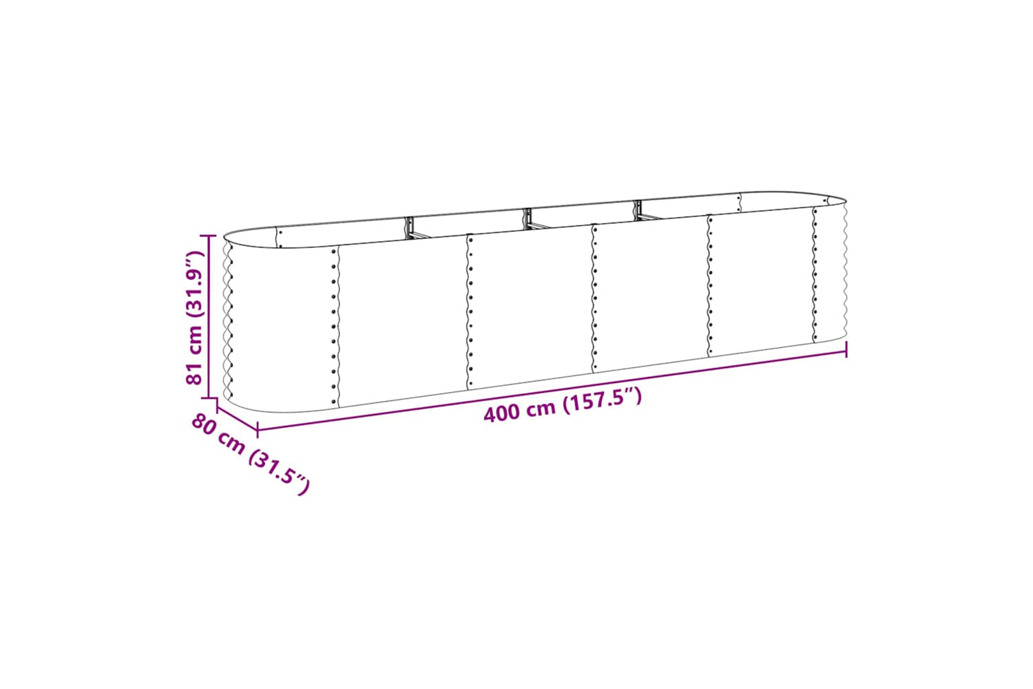 vidaXL Garden Raised Bed 400x80x81cm Galvanised Steel Grey-9