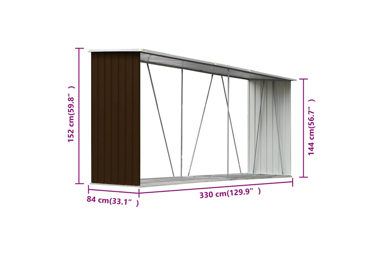 vidaXL 47084 Garden Log Storage Shed Galvanised Steel 330x84x152cm Brown-9