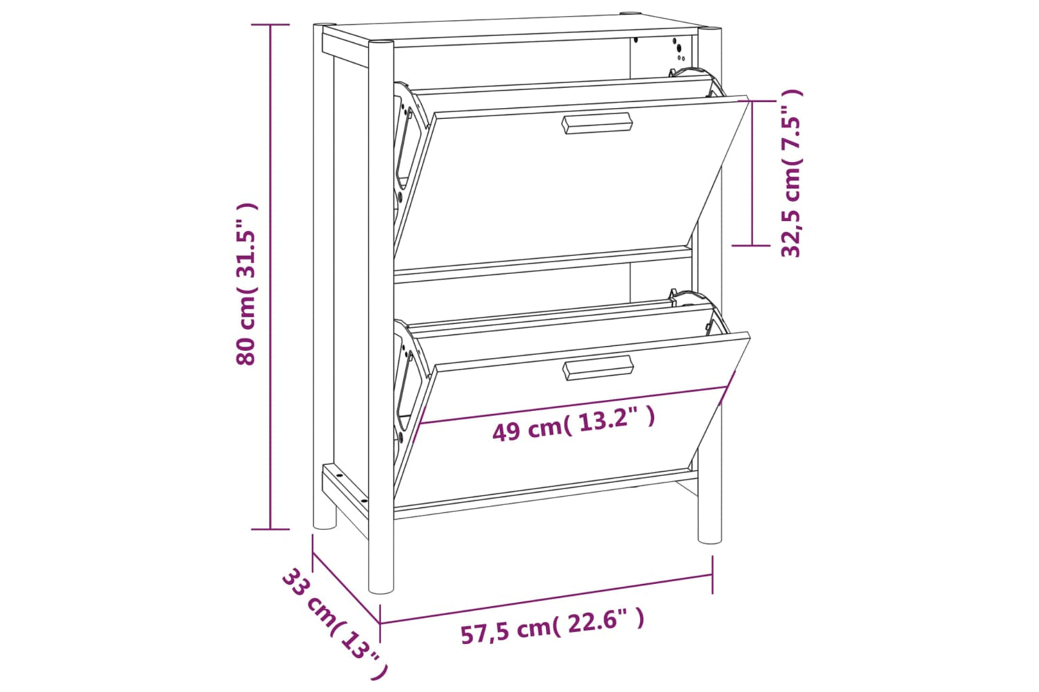 vidaXL 345685 Shoe Cabinet Black 57.5x33x80cm Engineered Wood-9