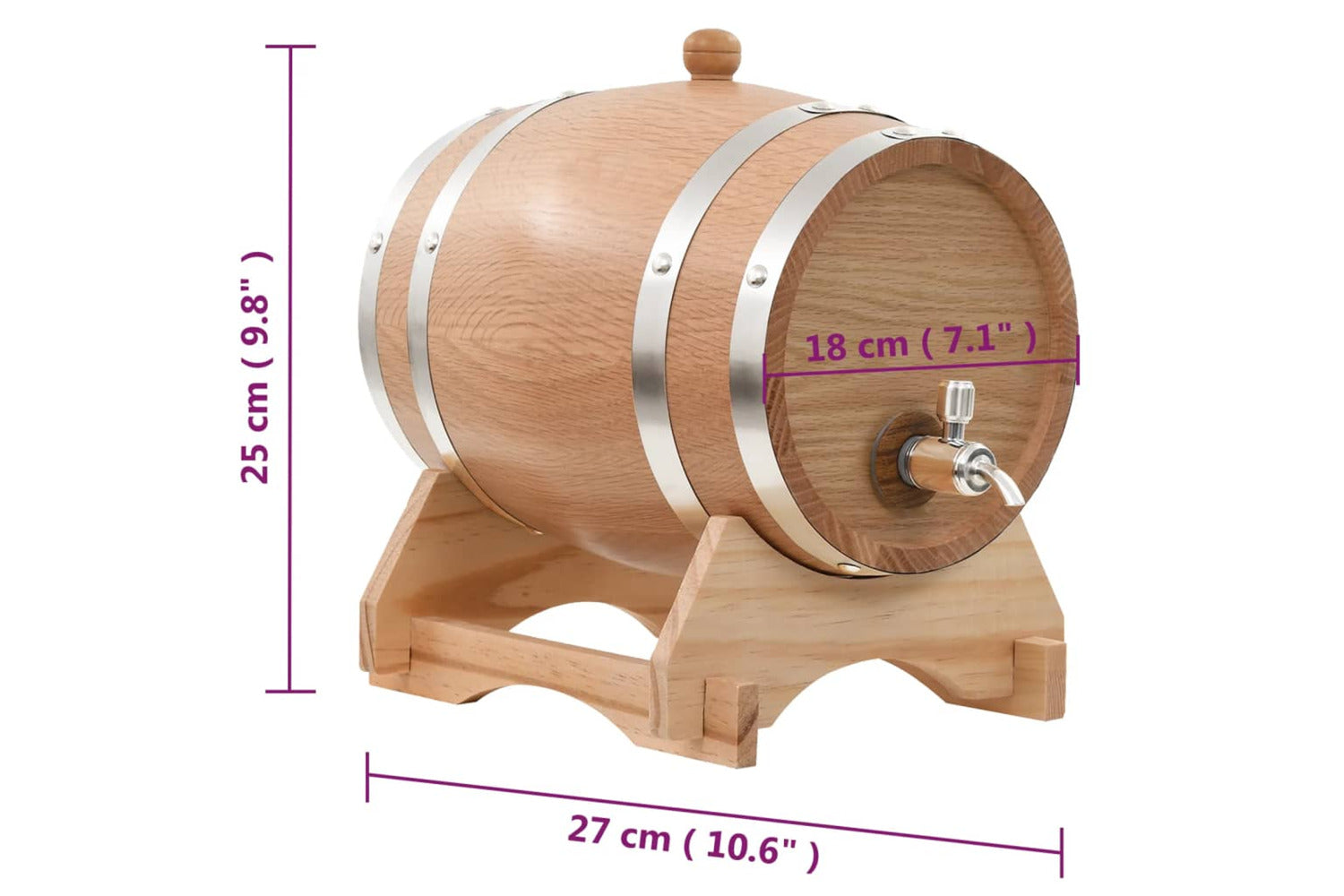 vidaXL 50677 6L Wine Barrel with Tap Solid Oak Wood-8