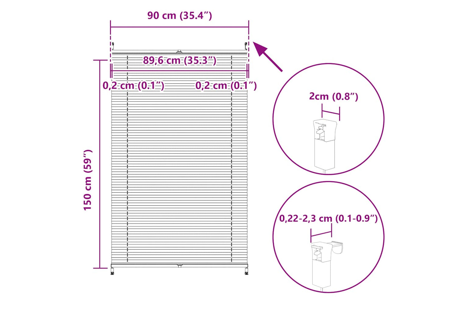 Vidaxl Plisse Blind 90x150cm White Pleated Blind-9
