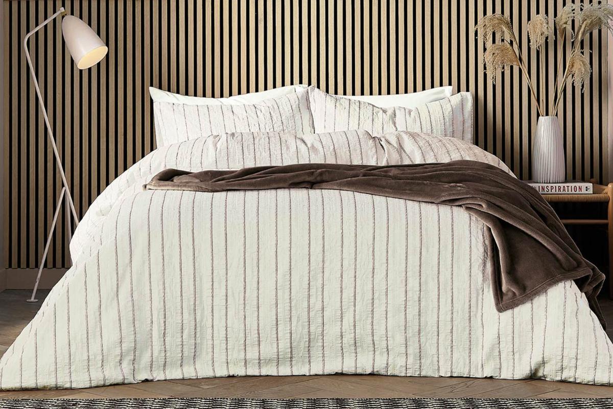 Calico & Chalk | Waffle Stripe Duvet Cover Set | Brown | Double