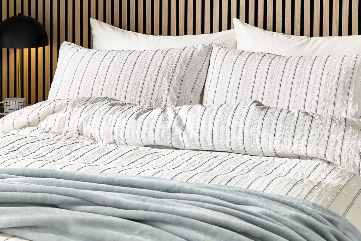 Calico & Chalk | Waffle Stripe Duvet Cover Set | Grey | Double-5