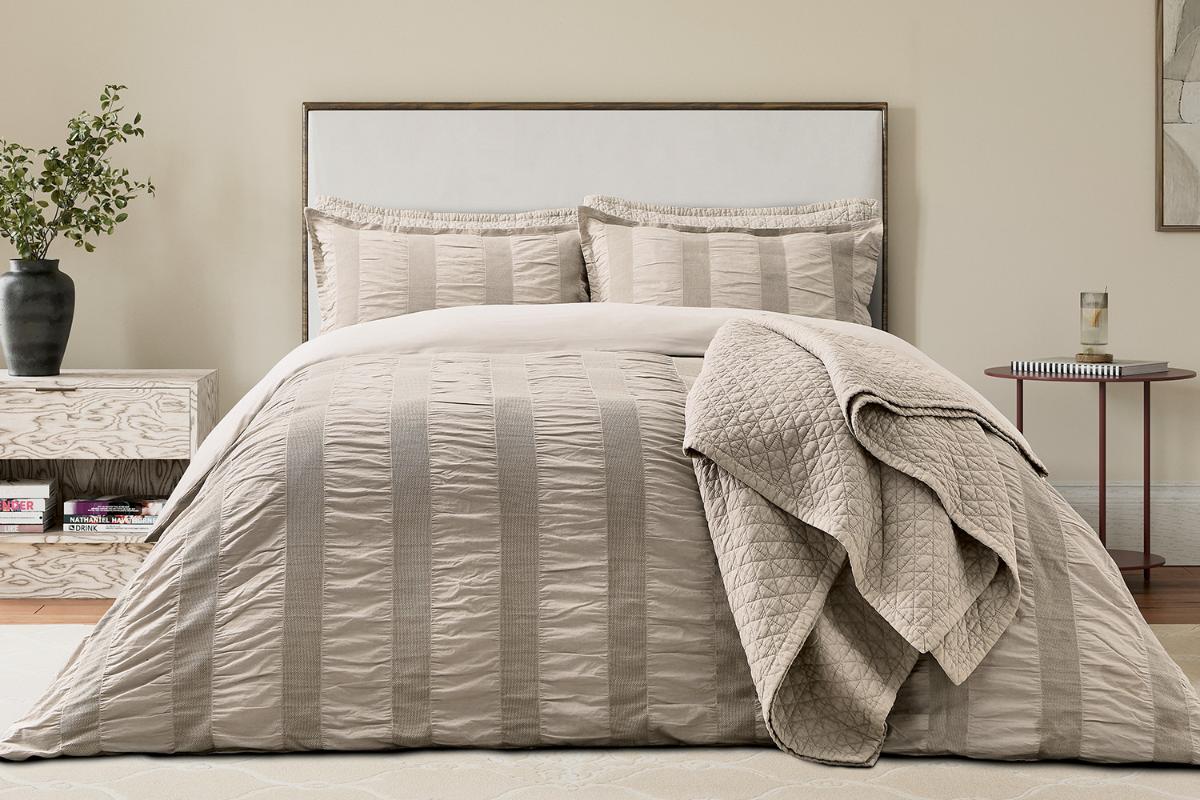 Bedeck of Belfast | Woven Waffle Stripe Duvet Cover Set | Linen | Double