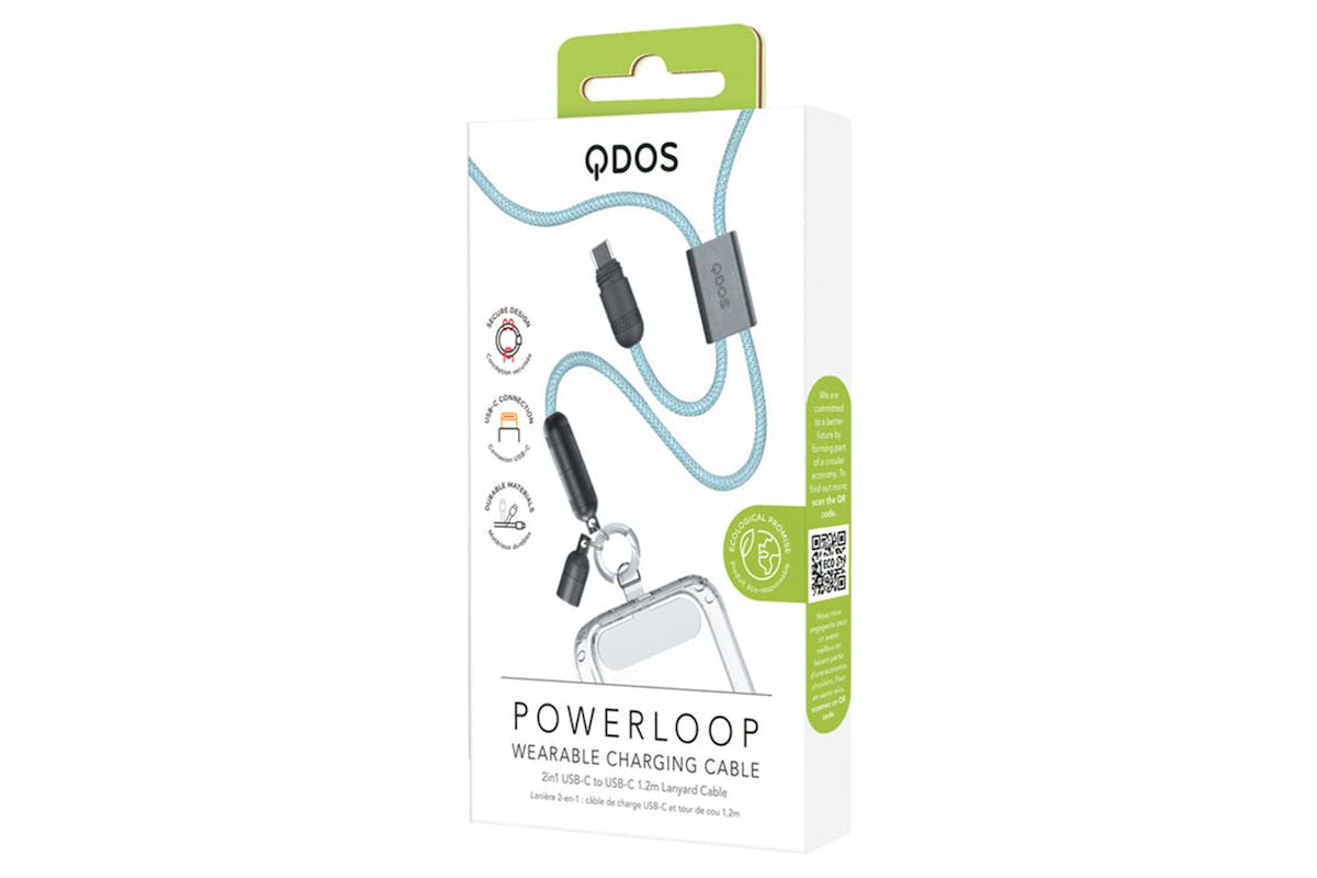 QDOS Powerloop 2-in-1 Lanyard with USB-C Cable | Blue-7