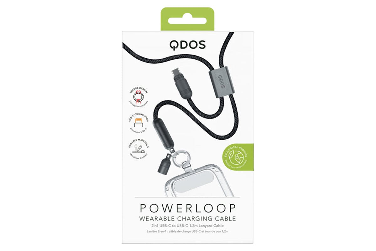 QDOS Powerloop 2-in-1 Lanyard with USB-C Cable | Black-7