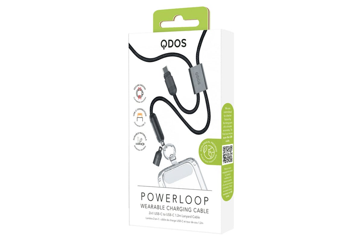 QDOS Powerloop 2-in-1 Lanyard with USB-C Cable | Black-8
