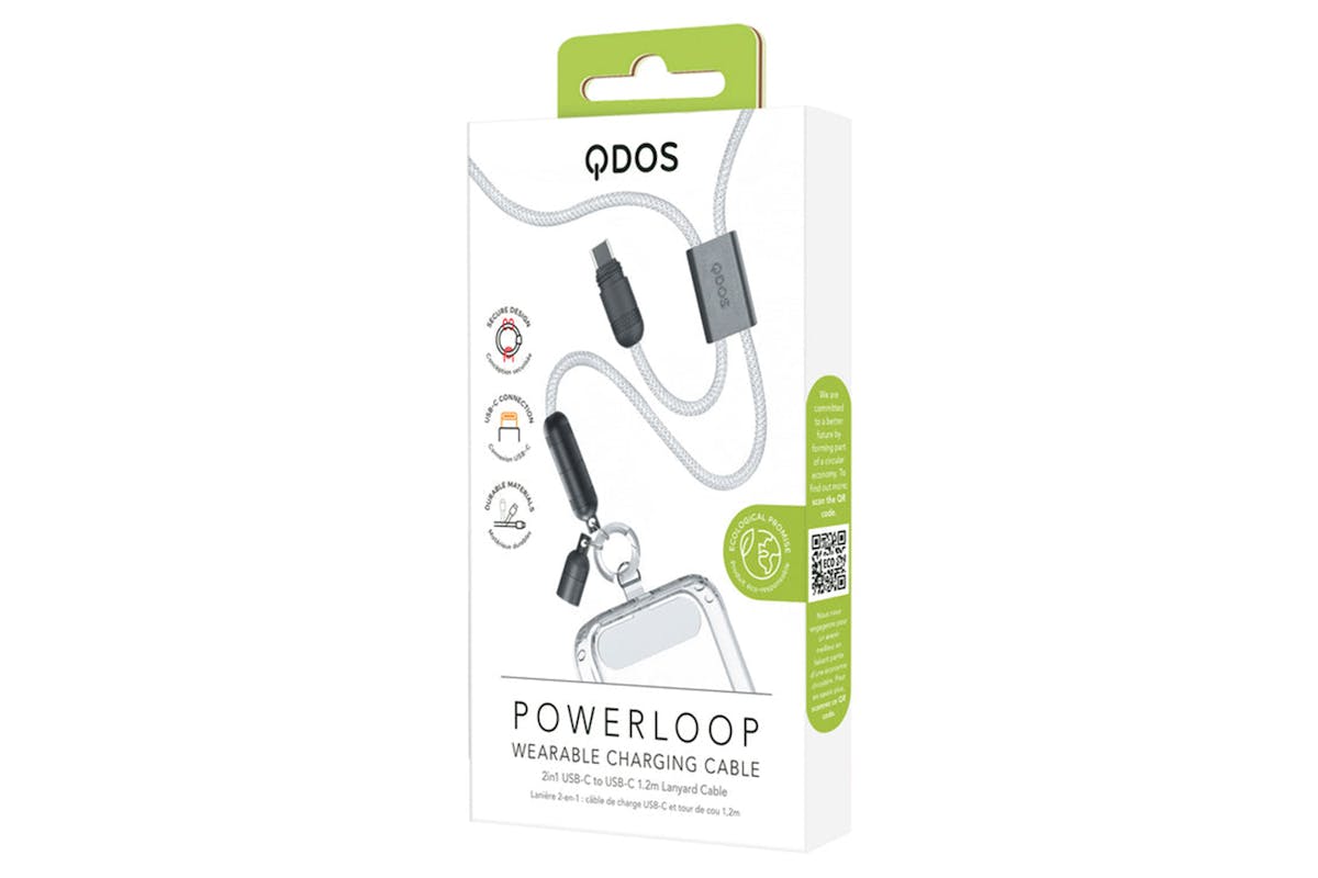QDOS Powerloop 2-in-1 Lanyard with USB-C Cable | White-9