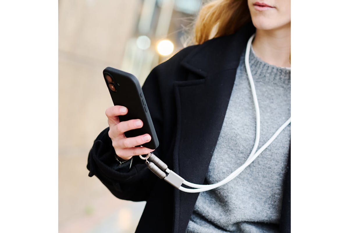 QDOS Powerloop 2-in-1 Lanyard with USB-C Cable | White-2