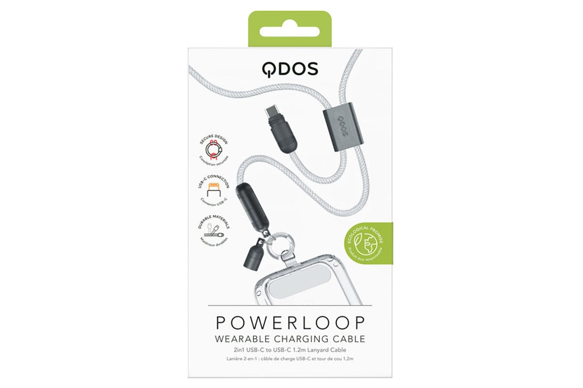 QDOS Powerloop 2-in-1 Lanyard with USB-C Cable | White-8
