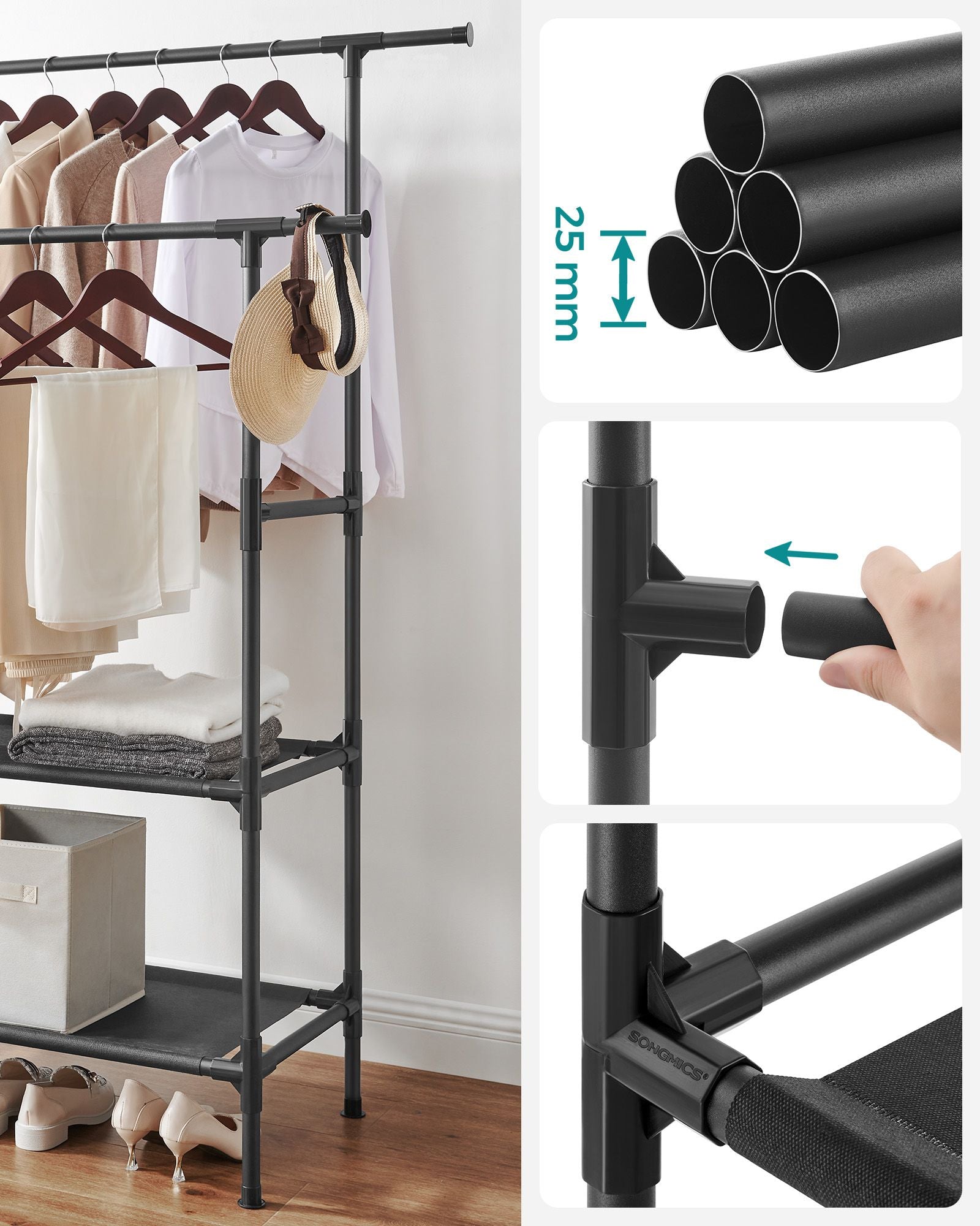 Songmics Clothes Rack With Double Shelf--diy Closet Organizer,black-5