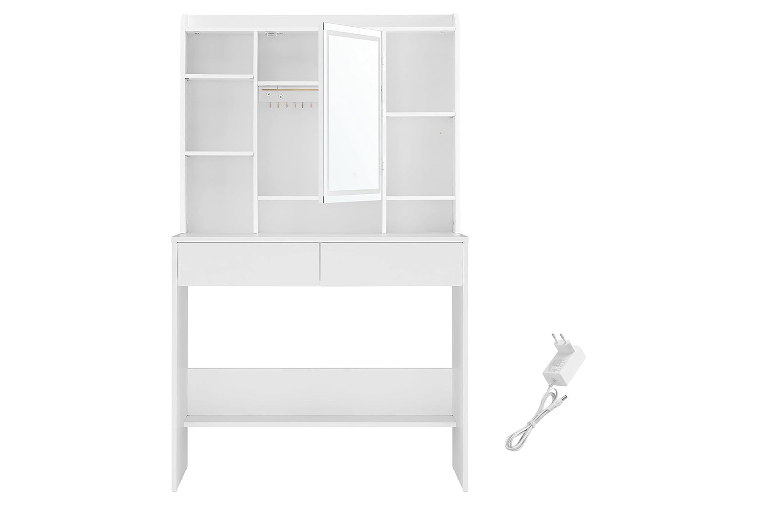 Vasagle Dressing Table With Led Lighting, 3 Colours With Adjustable Brightness, Dressing Table With Mirror For Makeup, Cosmetic Table With Adjustable Shelves, 2 Drawers, Modern, White Rdt123t14