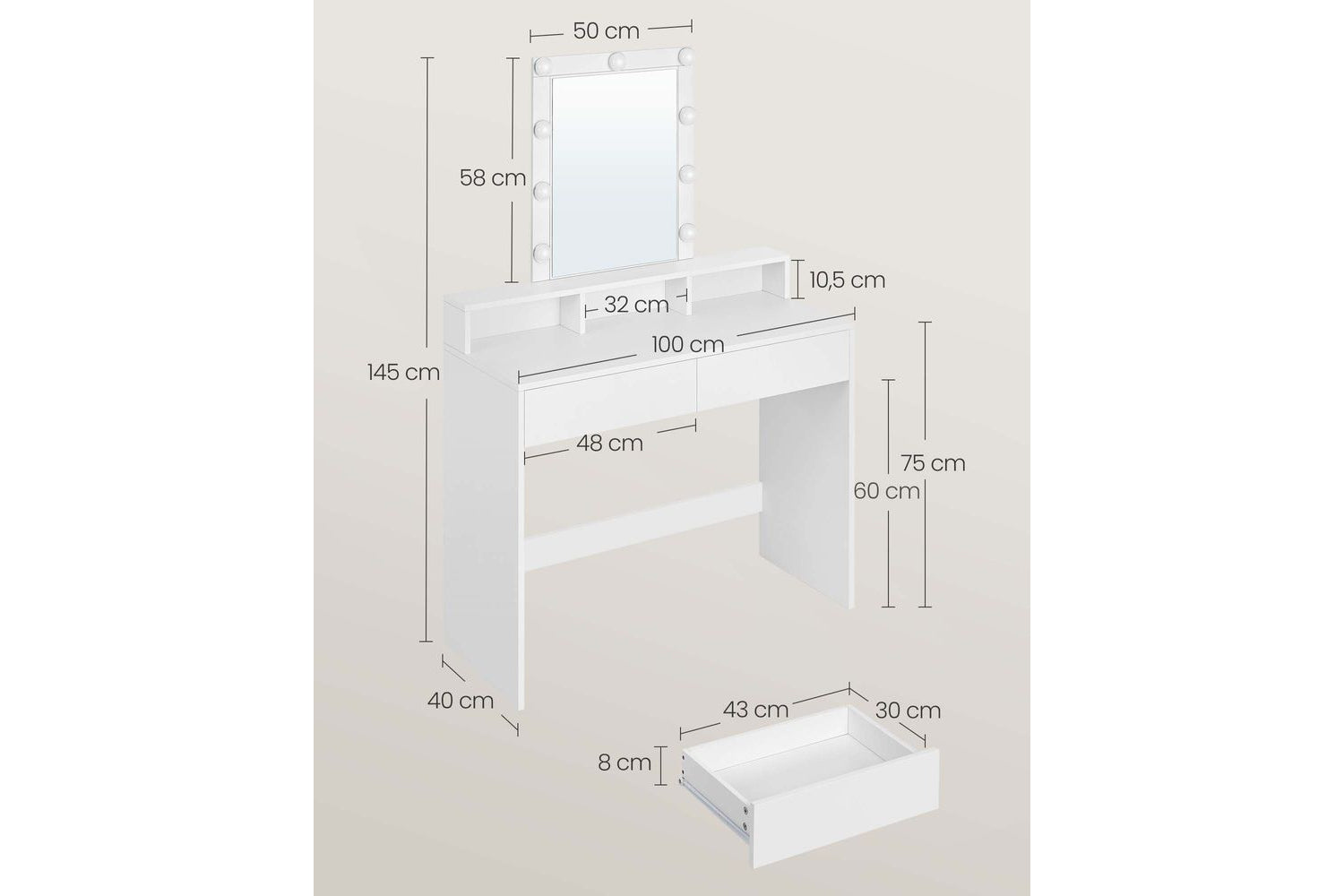 Vasagle Rdt164w01 - Vanity Table-4