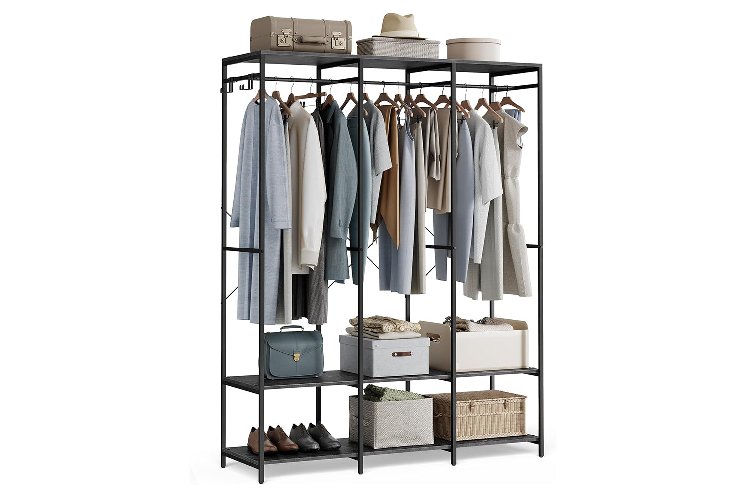 Songmics Open Wardrobe, Clothes Rack, Coat Rack, Wardrobe With Clothes Rail, Shelves, Removable Hooks, 40 X 141 X 180 Cm, Ebony Black Rgr005b56